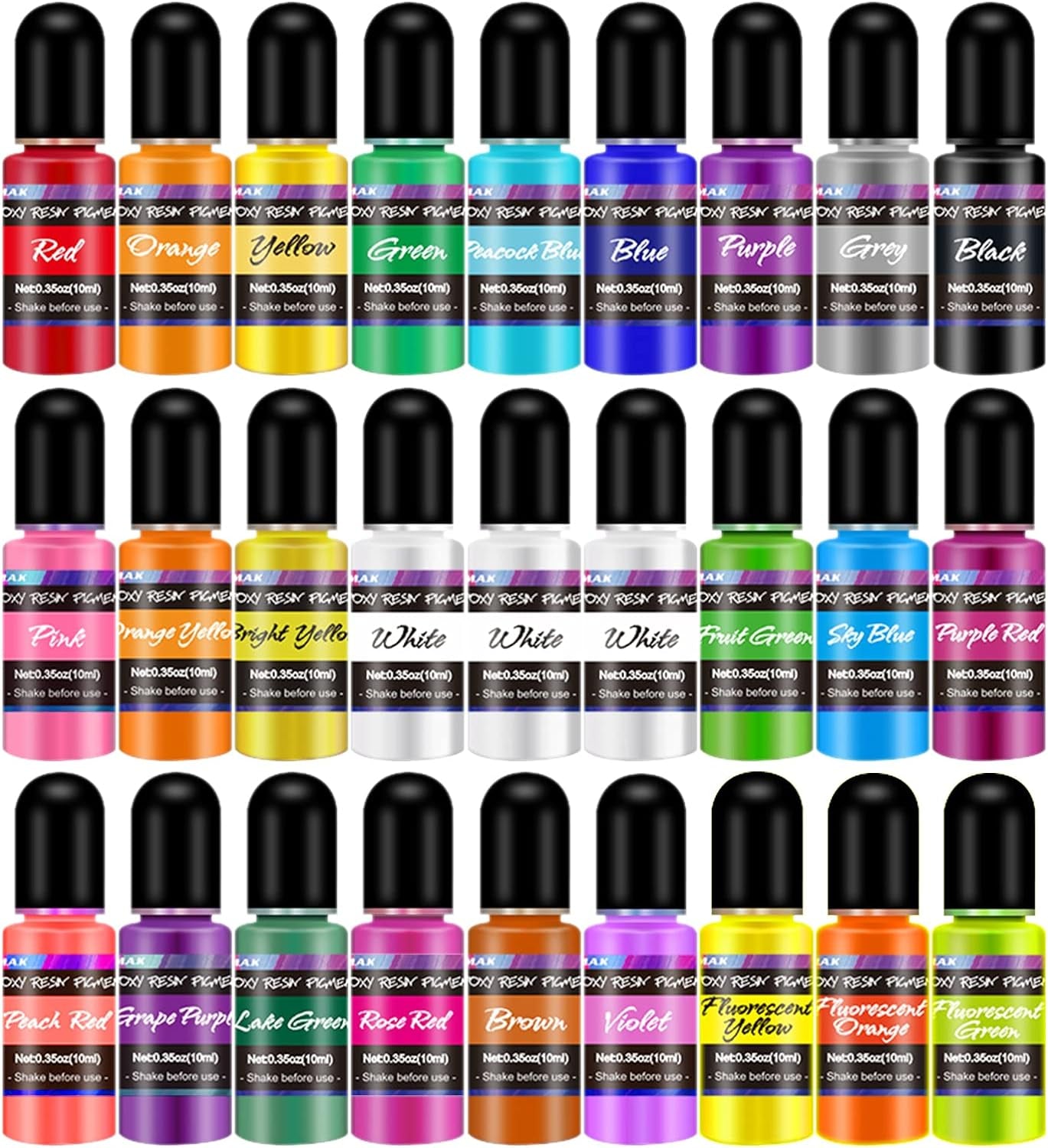 Epoxy Resin Pigment - 12 Colors Epoxy Resin Liquid Dye Transparent High Concentration Resin Colorant for Epoxy Resin Crafts Art Coloring, Painting, Jewelry DIY Making, 0.35Oz/10 Ml Each