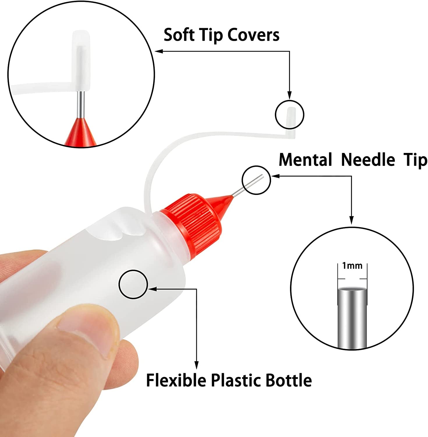 18PCS Precision Needle Tip Glue Applicator Bottles, 6 Color 30ML/1 OZ Fine Needle Tip Squeeze Bottle with Mini Funnel for DIY Paint Paper Quilling Craft Glue Ink Liquid Acrylic Painting