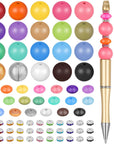 300 Pieces Focal Beads for Pens, 12Mm Silicone Lentil Beads, 15Mm Silicone round Beads and 8Mm Rhinestone Spacer Beads for Beadable Pen, Keychain Making and Jewelry Making