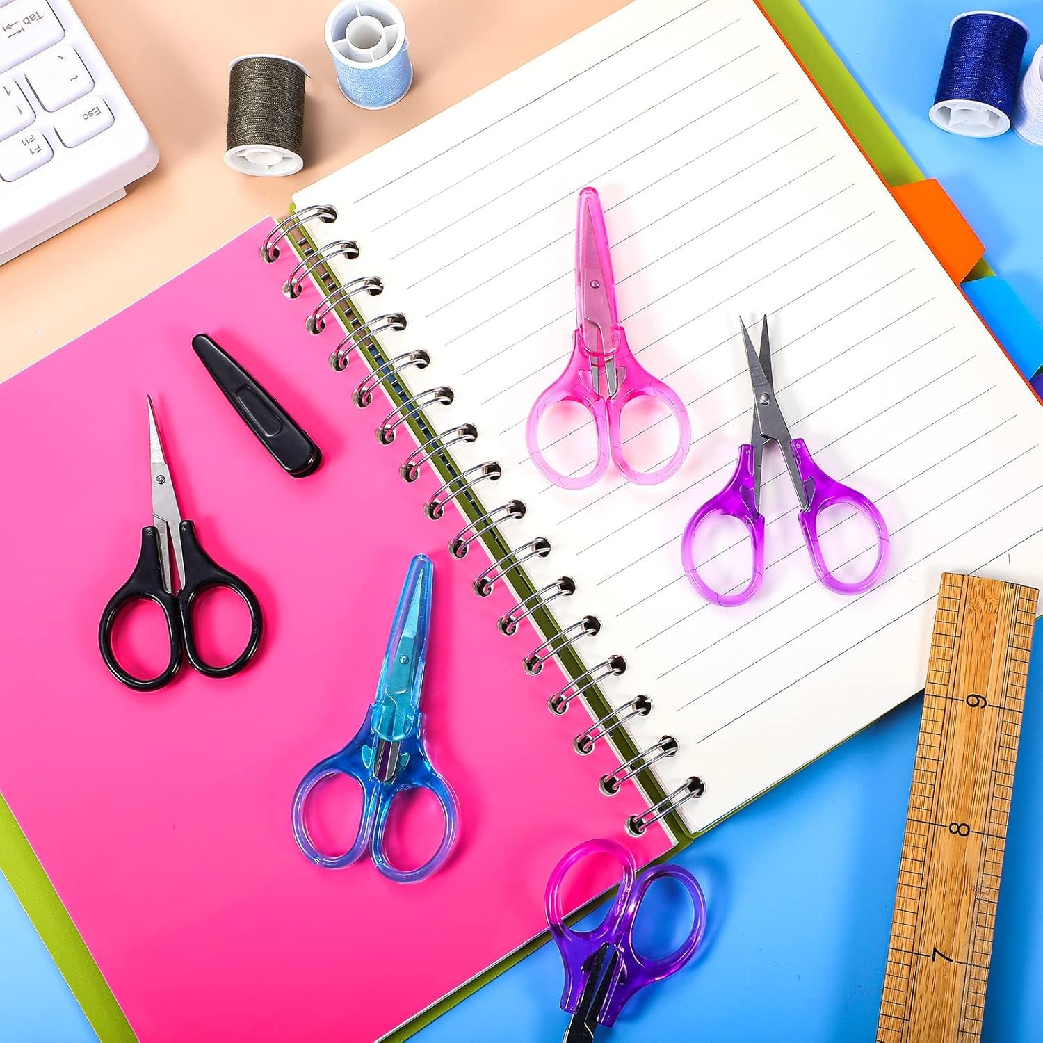 Detail Mini Craft Scissors Set Stainless Steel Scissors with Protective Cover Straight Tip Sewing Small Scissors for Crafting Facial Hair Trimming Travel School DIY Projects (Regular Color, 25 Pcs)