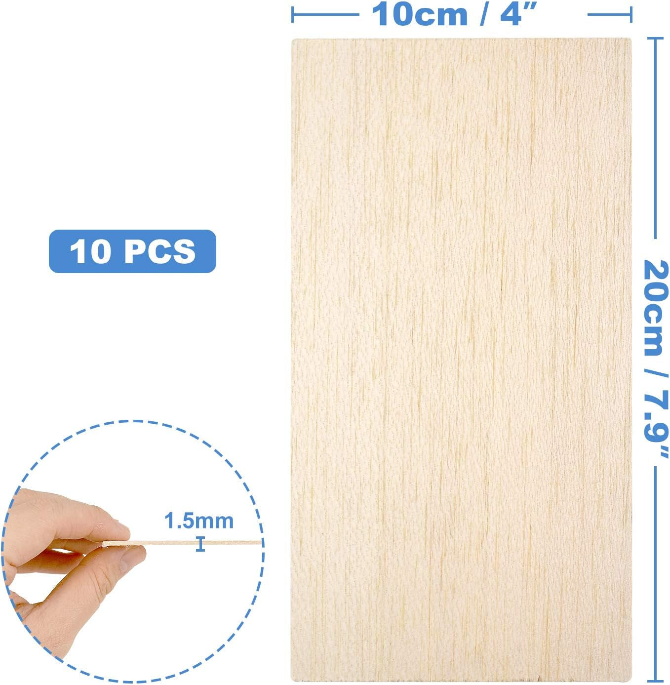 10 Pack Balsa Wood Sheets, Natural Unfinished Wood for House Aircraft Ship Boat DIY Wooden Plate Model, School Projects, Craft Project 100X200X1.5Mm