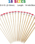 Single Point Bamboo Knitting Needles 14 Inch, 18 Pairs Wooden Knitting Needles for Beginners, US Size 0-15 (2.0-10.0Mm), Straight Wood Needles Prefect for Sweaters, Socks, Shawl, Gloves and Scarf