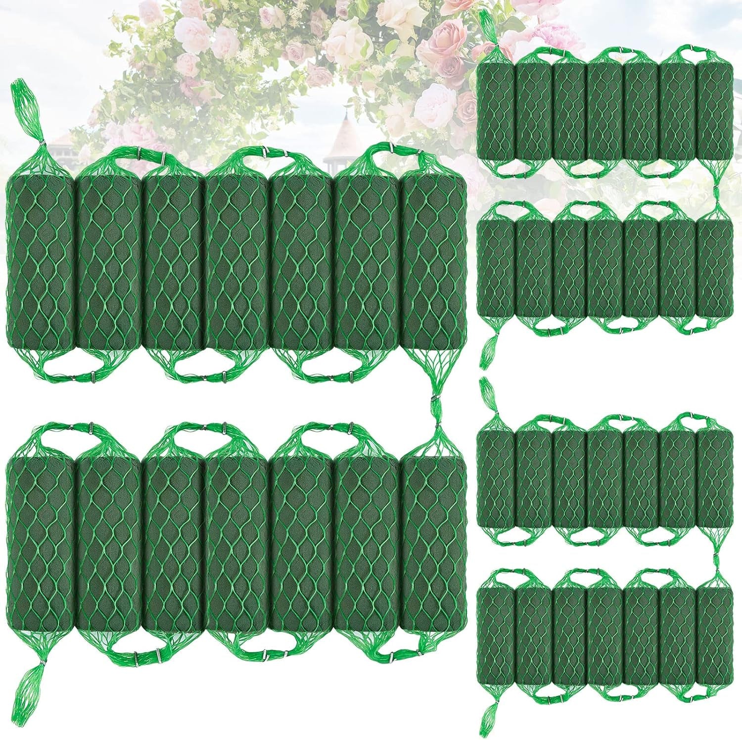 14 Pcs Floral Foam Garland 27.6Ft Absorption Flower Holder Plant Foam Flower Green Sponge Foam for Wedding Arch Door Tabletop Decoration Arrangement Home Garden Craft