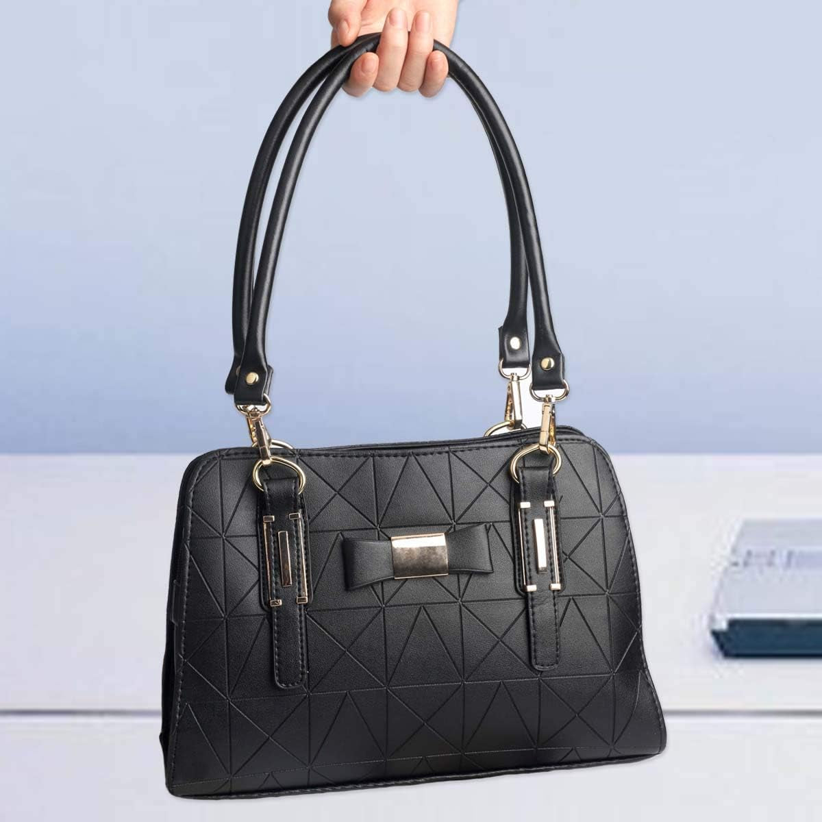 Purse Leather Handles Replacement 2 Pcs for Handbag, 23.6 Inch, Black Gold