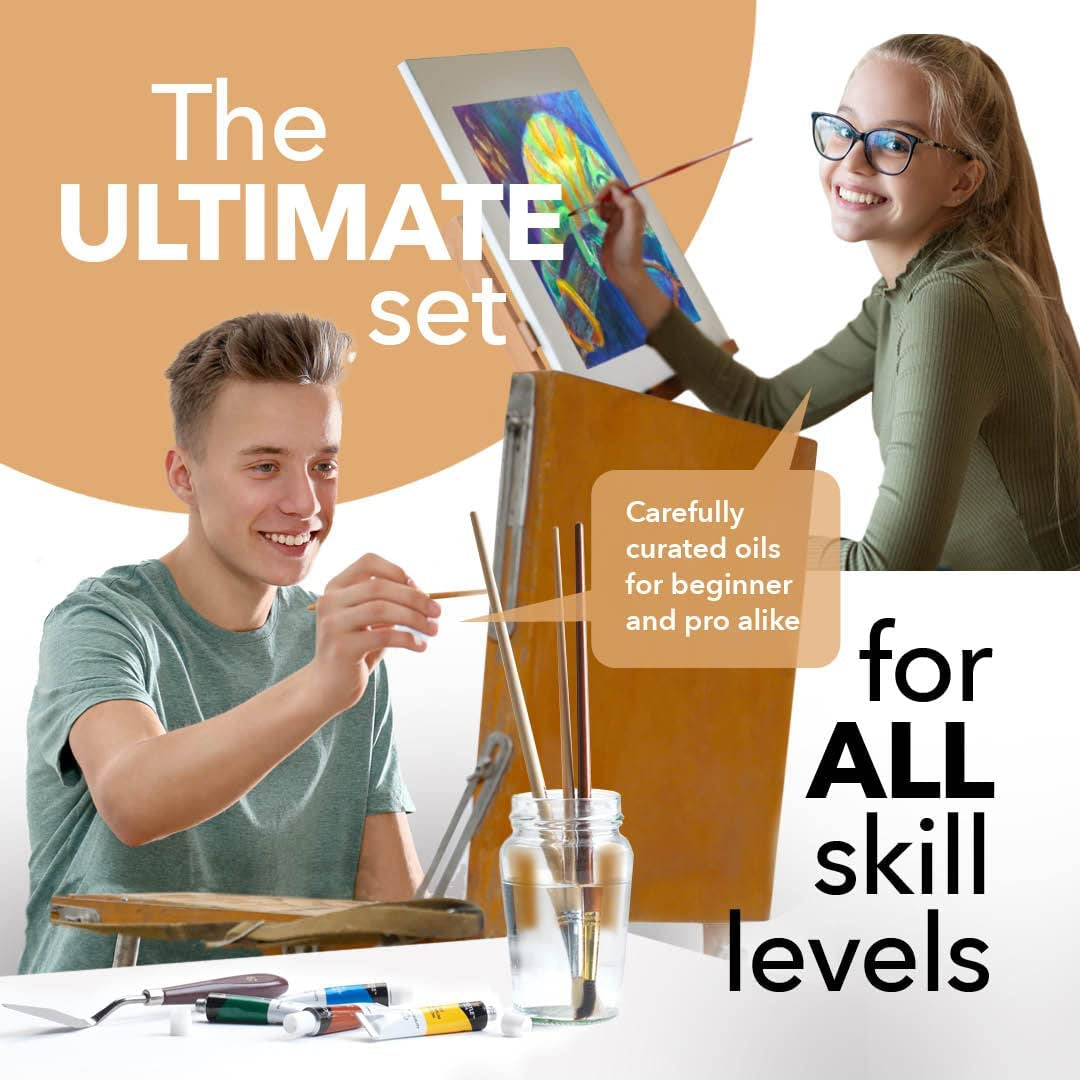 24 X 12Ml Oil Paint Set | Great Value Set for Adult Artists, Beginners and Advanced | Vibrant Variety of Smooth-To-Use Colors | in Impressive Presentation Box with Tutorial