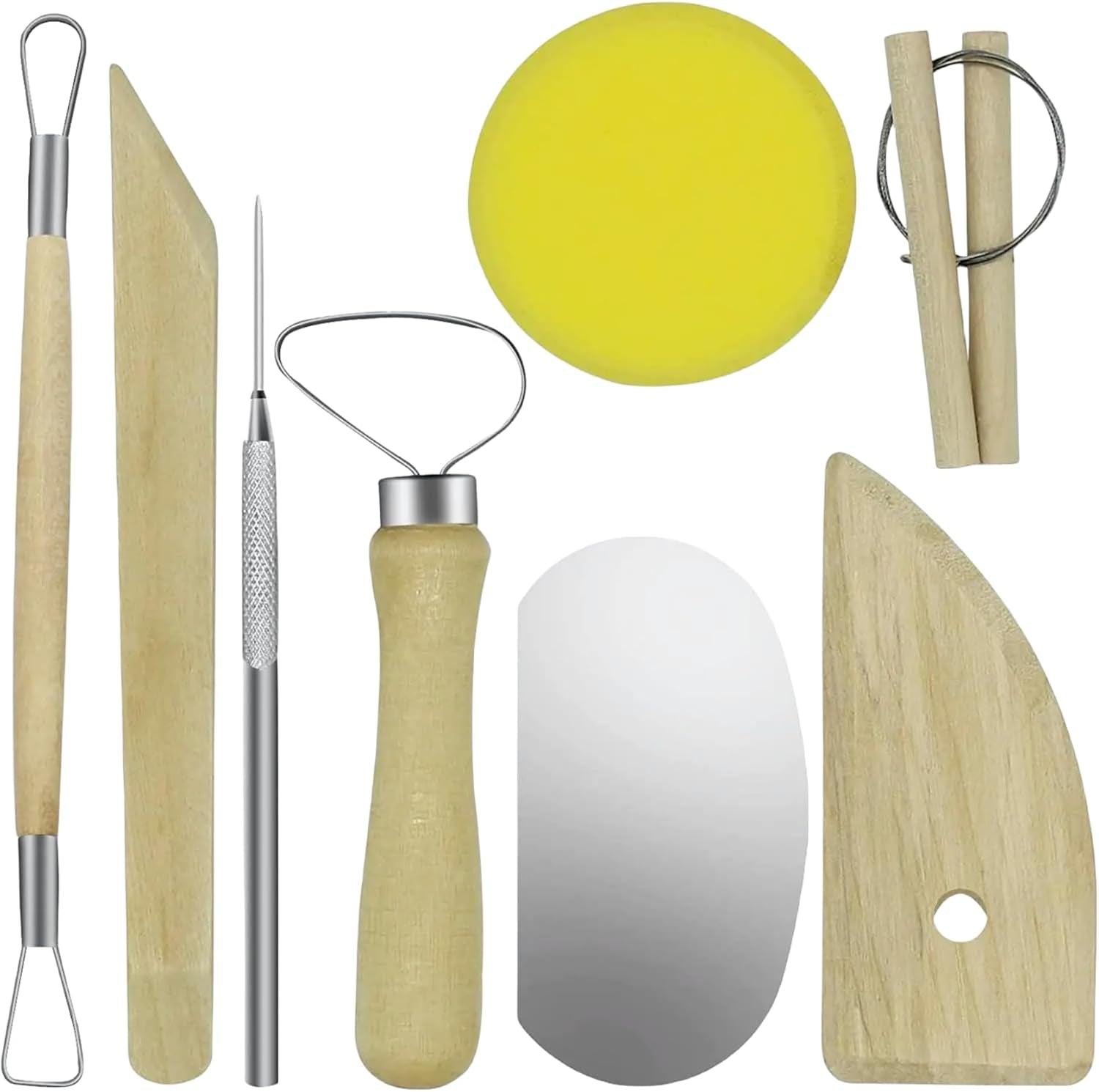 8 Pcs Ceramic Clay Tools Set, Wooden Clay Wax Pottery Sculpting Modeling Tool Kits Pottery Smoothing Cleaning Carving Shaping Cutting Tools