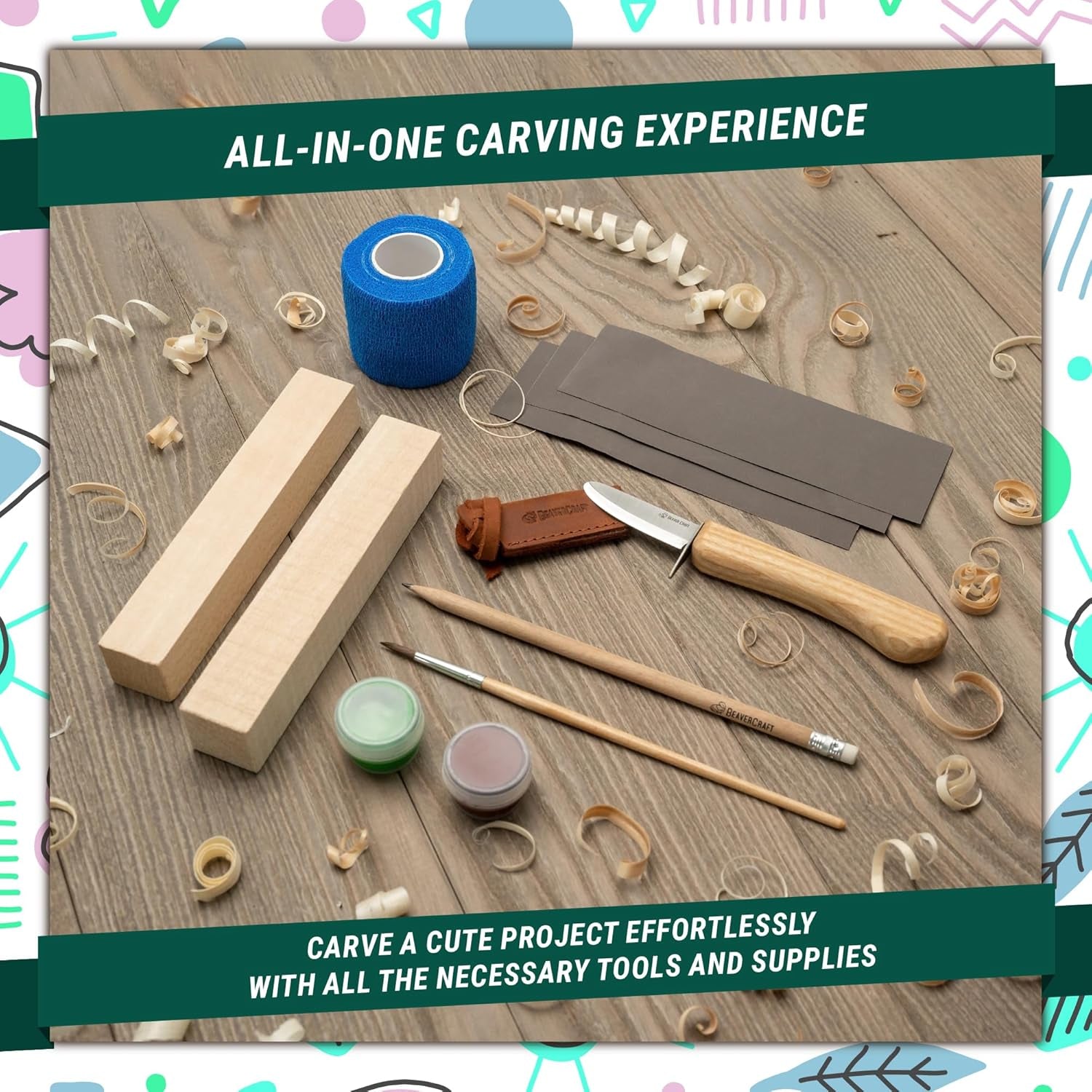 Wood Carving Kit for Kids & Beginner DIY08 - Wood Whittling Kit for Kids Woodworking Starter Kit Hobby Kits for Boys Wood Crafts Projects DIY Gifts, Carving Set Whittling Knife & Basswood