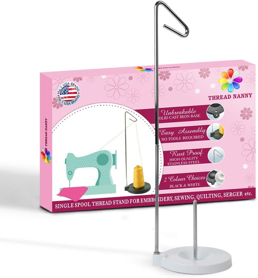Heavy Duty Single Cone or Spool Thread Stand - Cast Iron Metal Stand - White Single Cone Embroidery Thread Holder - Fits All Threads for Sewing Embroidery Serger