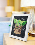 5D Diamond Painting Kit for Kids with Wooden Frame Easy Small Anime Diamond Painting Full Drill Diamond Art Gem Painting for Beginners 7X7 Inch (Baby Yoda)