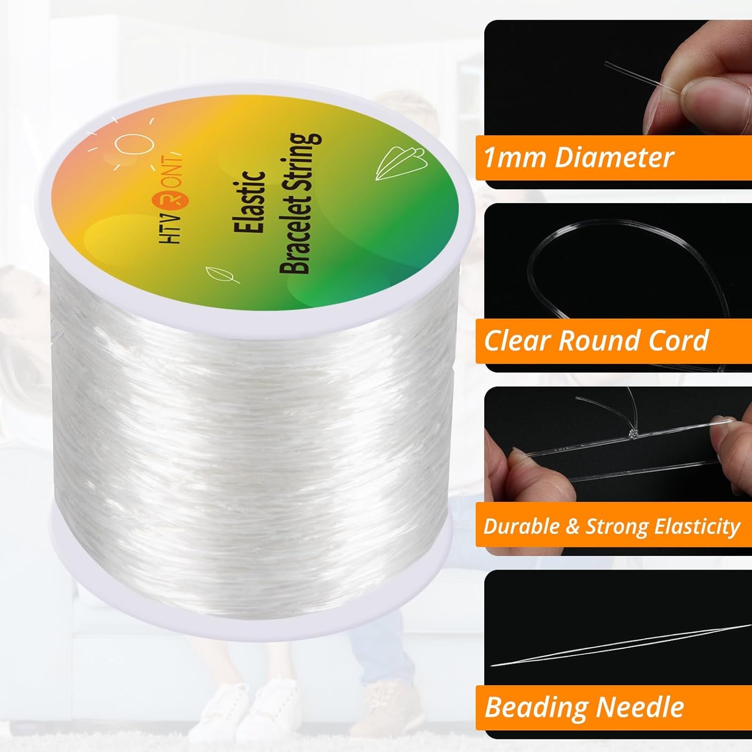 Stretchy Bracelet String - 1Mm Elastic String for Bracelet Making, 120M Elastic Cord for Bead Bracelets, Clear Bead String for Jewelry Making, Includes Bead Needle