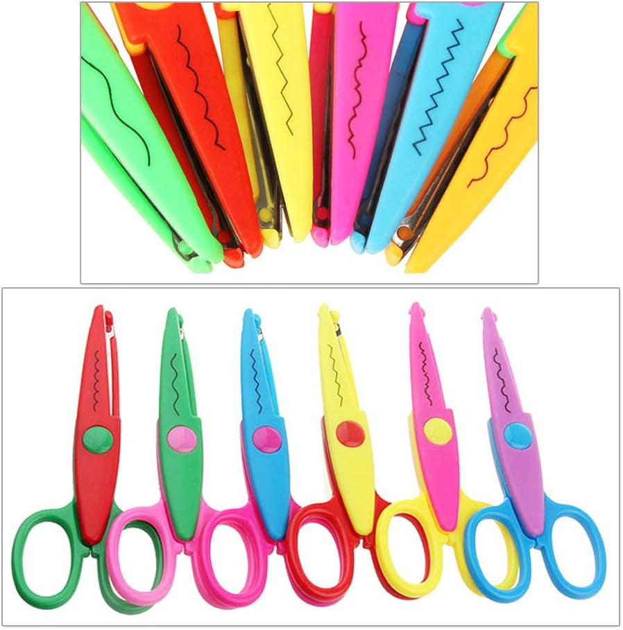 Plastic Kids Design Safety Art Scissors Creative Crafts Scissors Paper Scrapbooking Decorative Wave Lace Edge Cutters Set 6 PCS