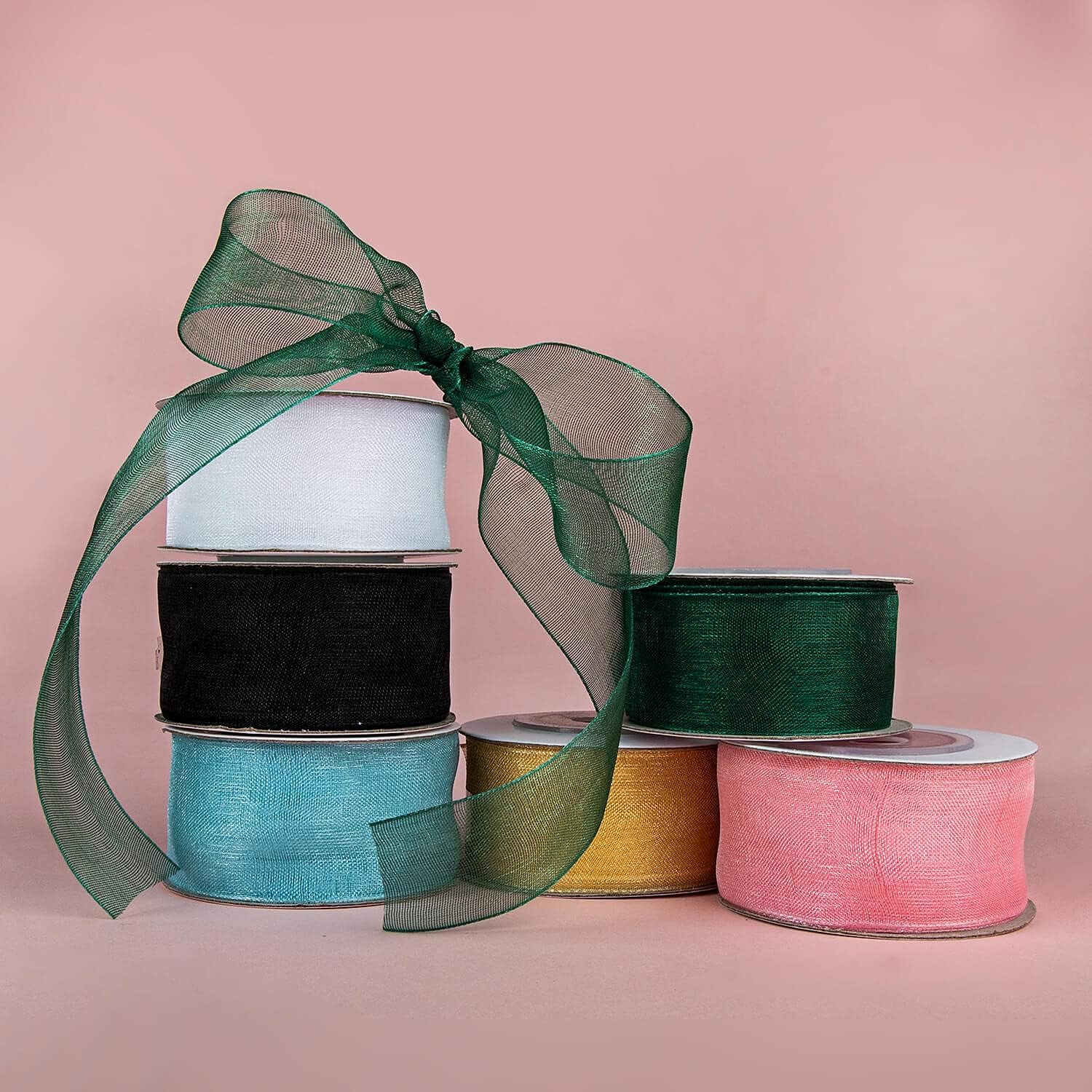 6 Color 1 Inch Wide 60 Yards Sheer Chiffon Ribbon Organza Satin Ribbon Craft Ribbon for Gift Wrappping, Decoration