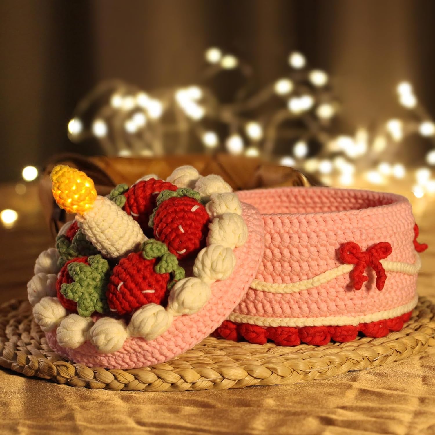 Crochet Kit for Beginners Adults - Strawberry Cake Storage Box Starters Crochet Kit, Including Step-By-Step Video Tutorials, Instruction, Hook, Surprise Gift for Adults, Relaxing Crafts