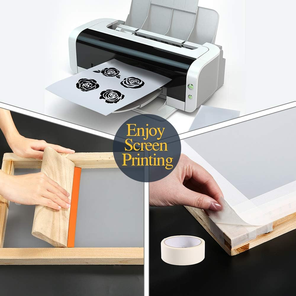 42 Pieces Screen Printing Kit with Instructions, Include 2 Pieces Wood Silk Screen Printing Frames, 5 Colors Fine Glitter, Screen Printing Squeegee, and Waterproof Transparency Films