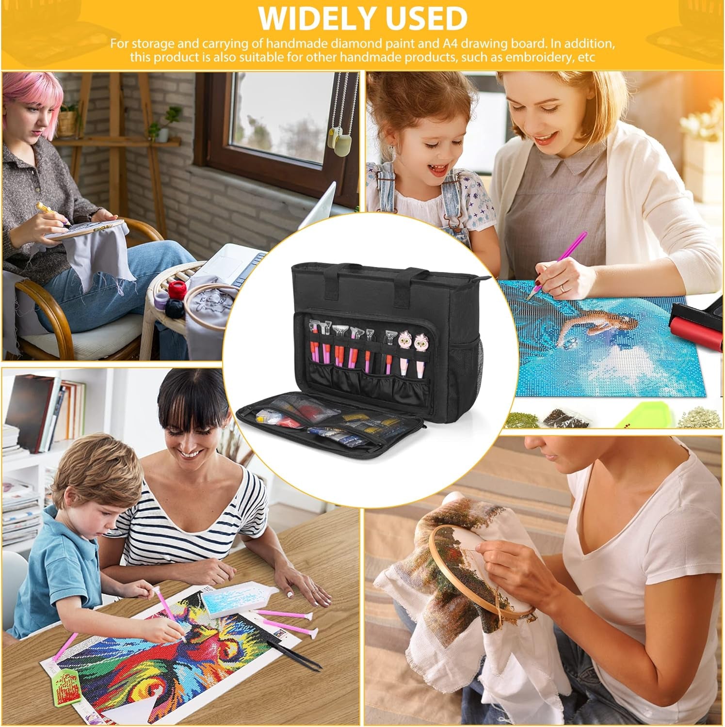 Carrying Bag for Diamond Painting A4 LED Light Pad, Diamond Painting Tools Storage Bag, Embroidery Bag Protective Case for Embroidery Floss and Supplies, 15.4"X12.2"X4.7", Black,Bag Only
