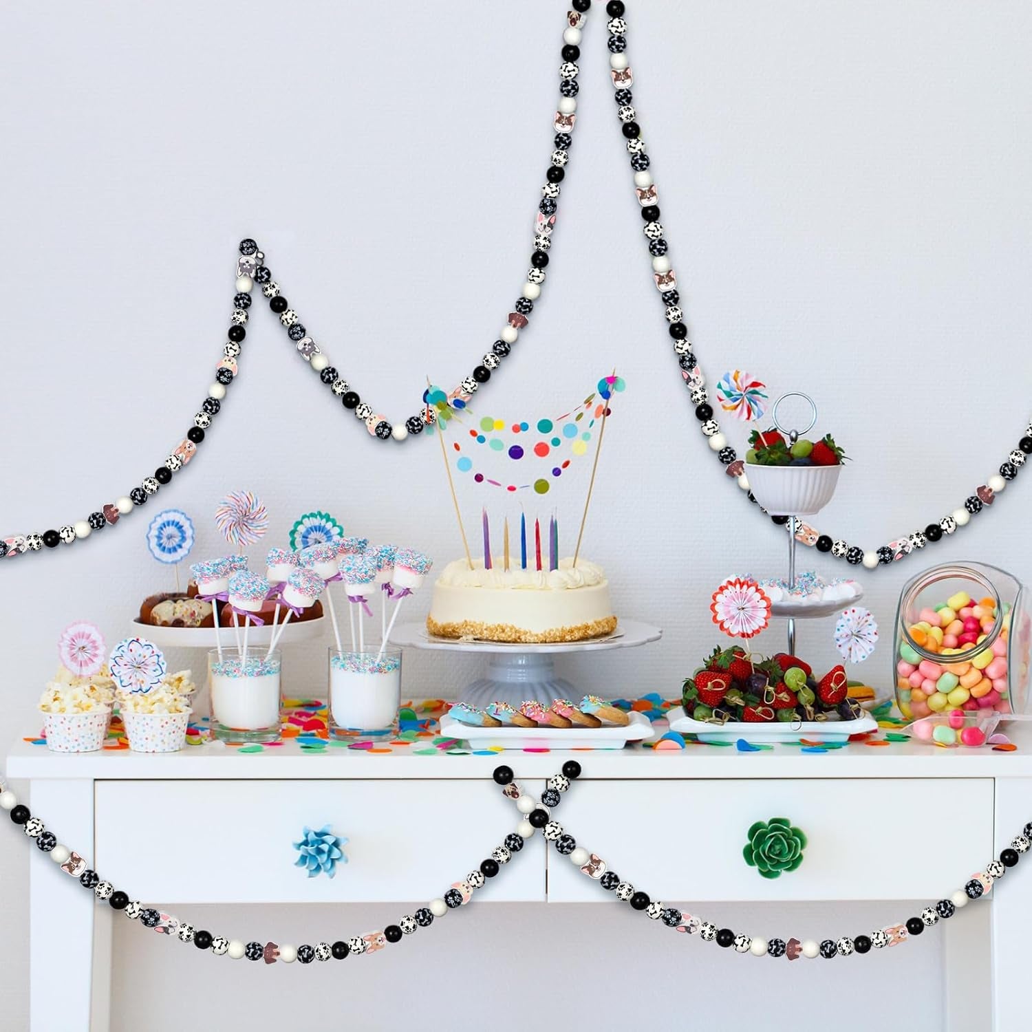 200 Pcs Dog Paw Bone Wooden Beads Puppy Paw Footprint Spacer Bead Colorful Paw Bone Print Wood Beads Black and White Craft Bead Jewelry Making Bubblegum Bead for Pet Charm DIY Home Decor Party