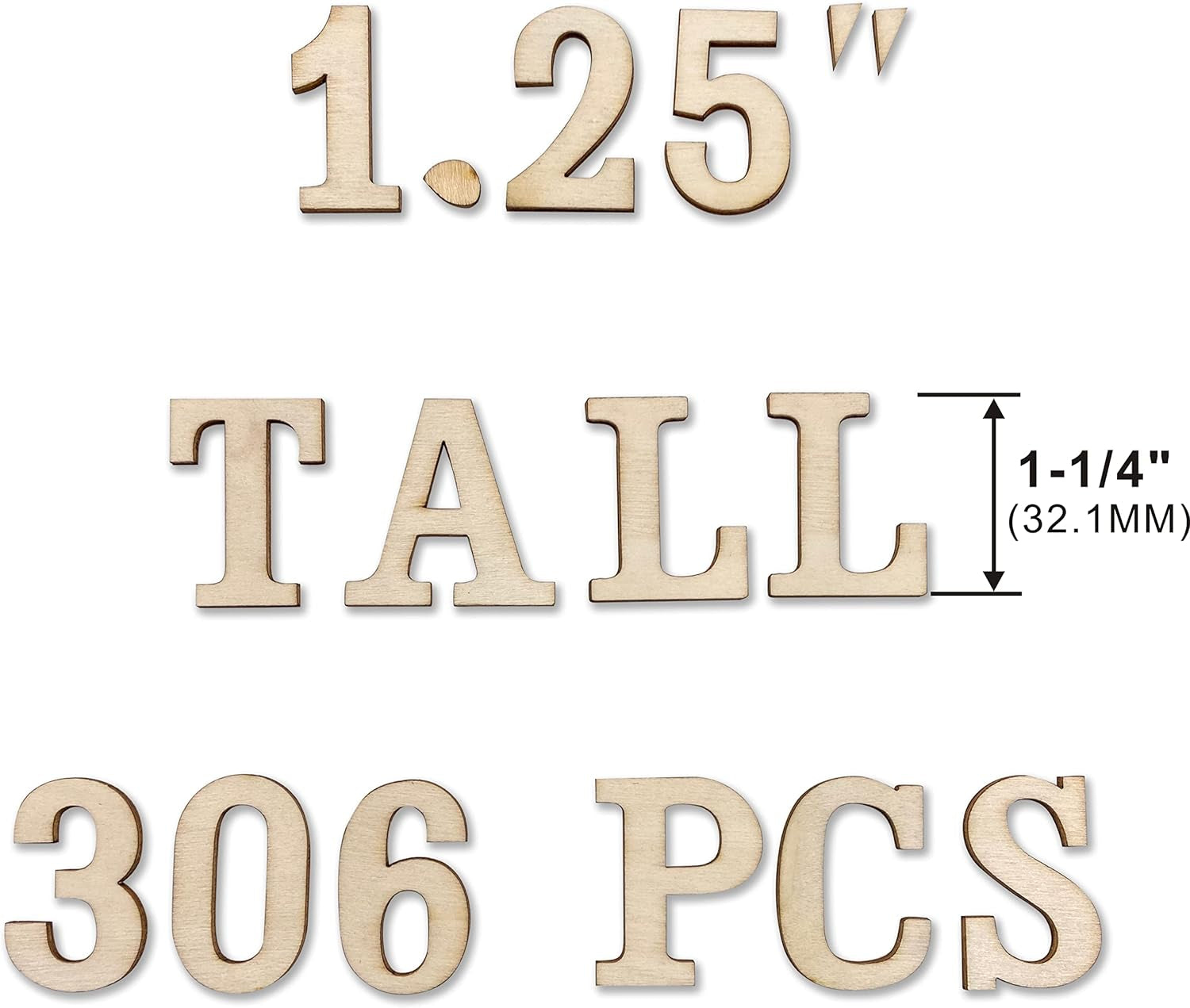 306 Pieces 1-1/4 Inch(1.25") Small Unfinished Wooden Letters and Wooden Numbers Decorative Font Alphabet Letters for Scrapbooking DIY Crafts Homemade Project