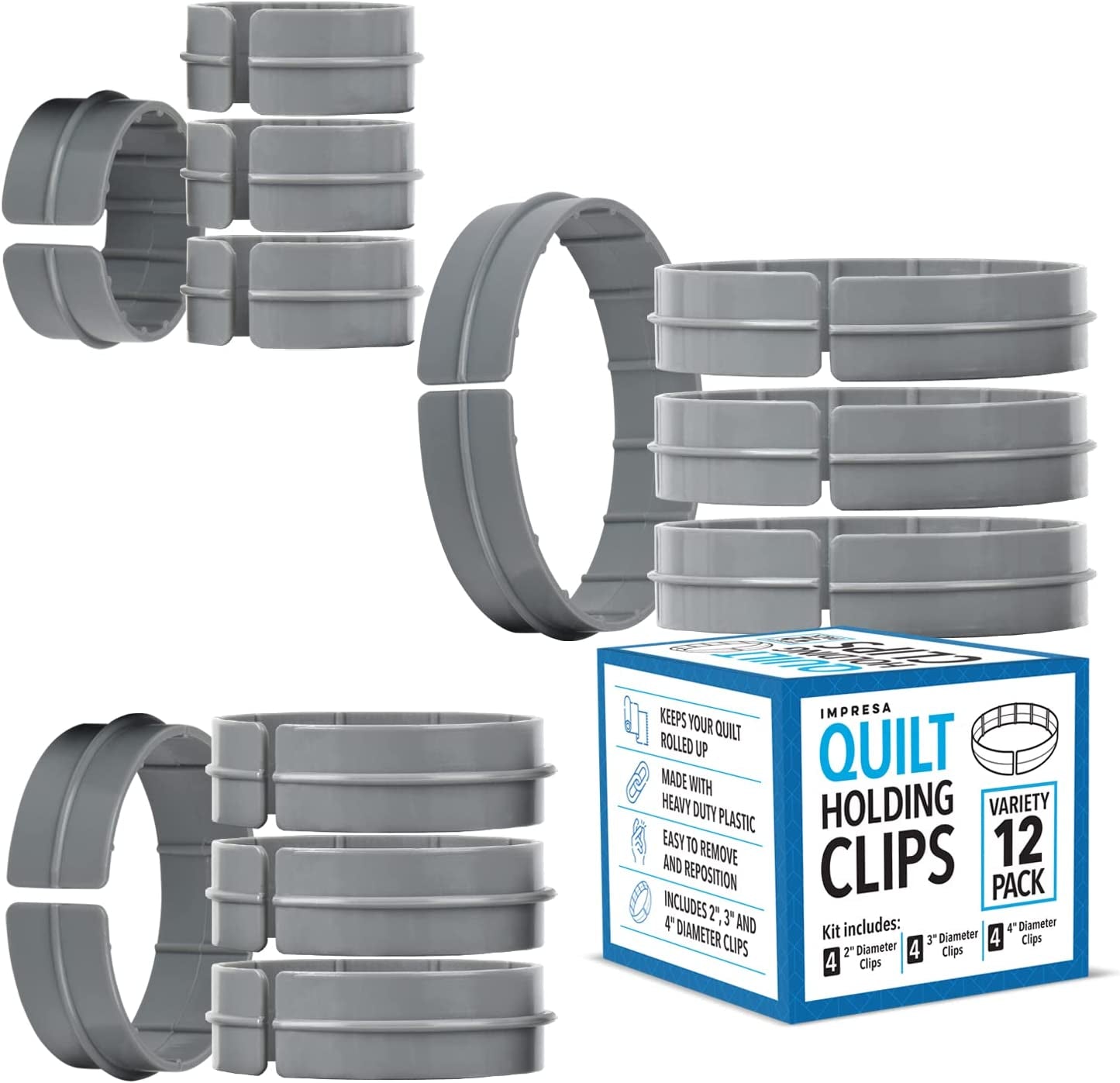 [Variety 12 Pack] 2,3,4 Inch Diameter Quilting Rings - Quilt Clip for Quilting Creations - Quilt Clip for Machine Quilting - Versatile Clamps for Quilting Free Motion- 1" Tall Clamp for Quilt