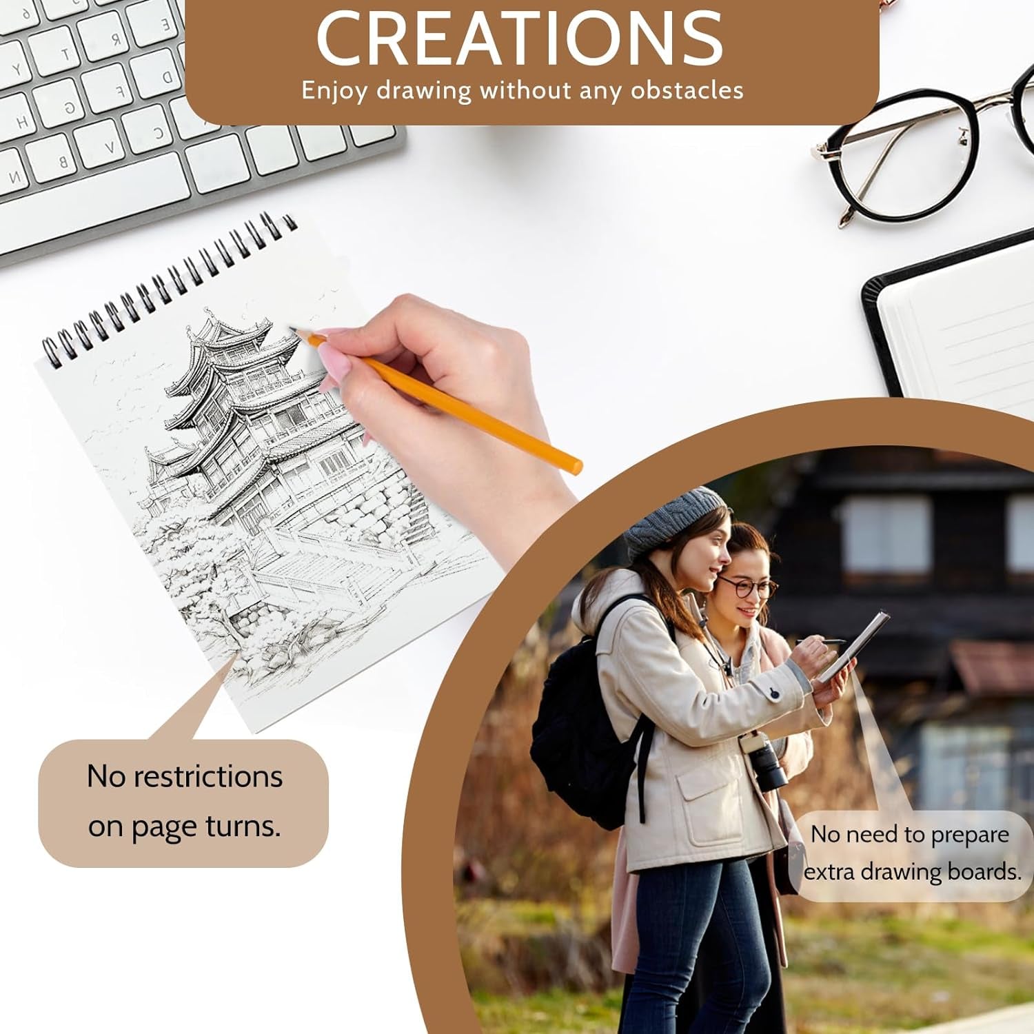 2 Pack Sketch Book, 5.8” X 8.3” Small Sketch Pad,100Gsm/68Lb Sketchbook for Drawing, A5 Drawing Paper, Thick Small Drawing Notebook for Painting Beginner, Artist (50 Sheets/Pack)