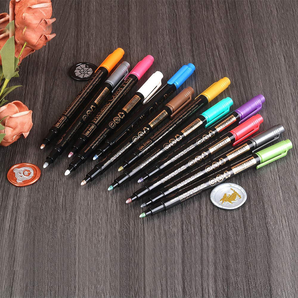 Wax Seal Pen Kit,  12PCS Metallic Marker Color Pen for Decorating Wax Seal Stamp, Premium Wax Seal Pen Set for Wedding Wax Envelope Seal, Fit All Wax Seal Beads or Wax Seal Sticks