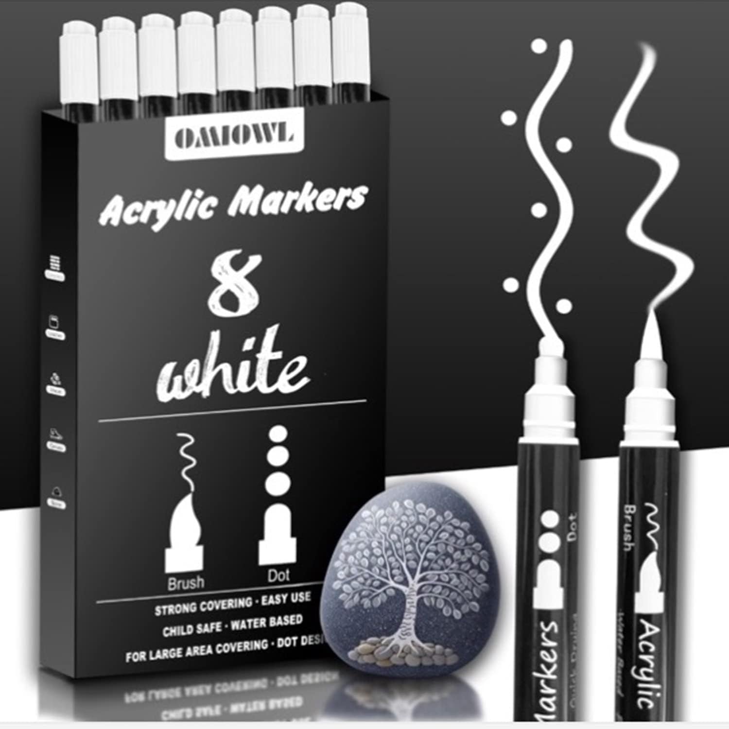 Dual Tip White Paint Pens White Acrylic Markers for Rock Painting,Ceramic,Glass,Wood,White Acrylic Paint Markers 8Pcs (White-8 Pack)
