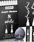 Dual Tip White Paint Pens White Acrylic Markers for Rock Painting,Ceramic,Glass,Wood,White Acrylic Paint Markers 8Pcs (White-8 Pack)