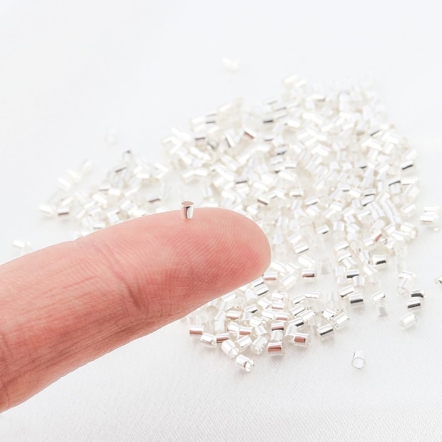 Crimp Beads for Jewelry Making - 500 Pcs Silver Plated Brass 2X2 Mm Crimping Beads, Cord End Caps Loose Stopper Beads, Tube Crimp End Beads for Earring Necklace Pendant DIY Jewelry Making
