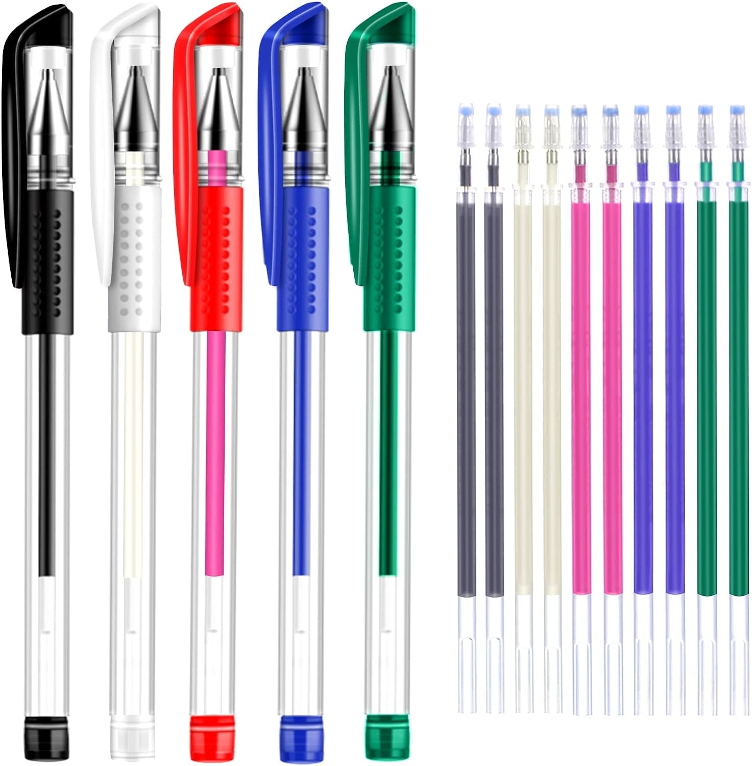 5 Colors Stick Heat Erasable Fabric Marking Pens with 10 Free Refills, 5-Pack of Assorted Colors, (White,Red,Blue,Black,Green)