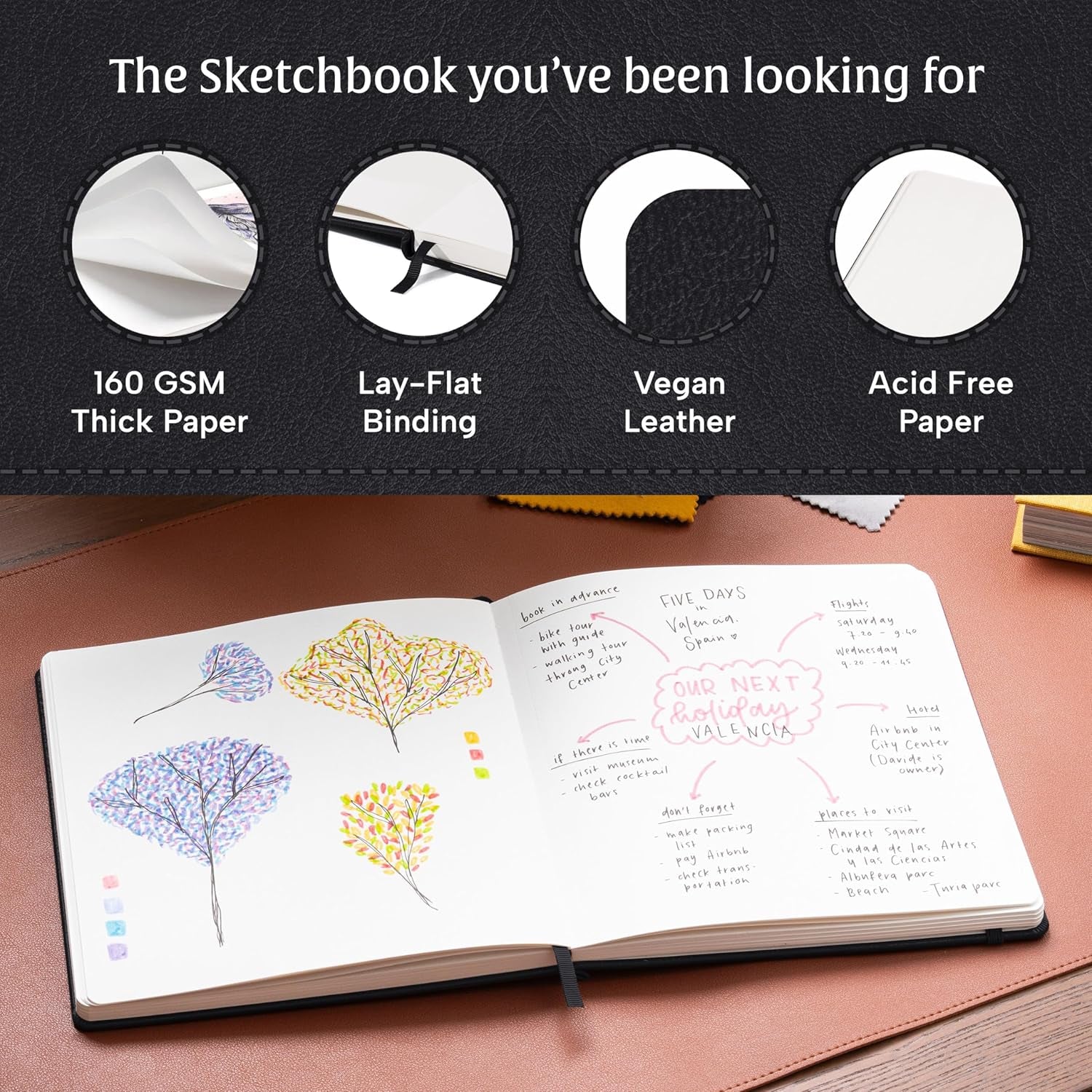 Art Sketch Book, Square 156 Pages 8 X 8 Inch, Hardcover Leather Artist Sketchbook, Blank Sketch Pad for Drawing, Painting Supplies, Thick 160Gsm Cream Paper, Boxed for Gifts