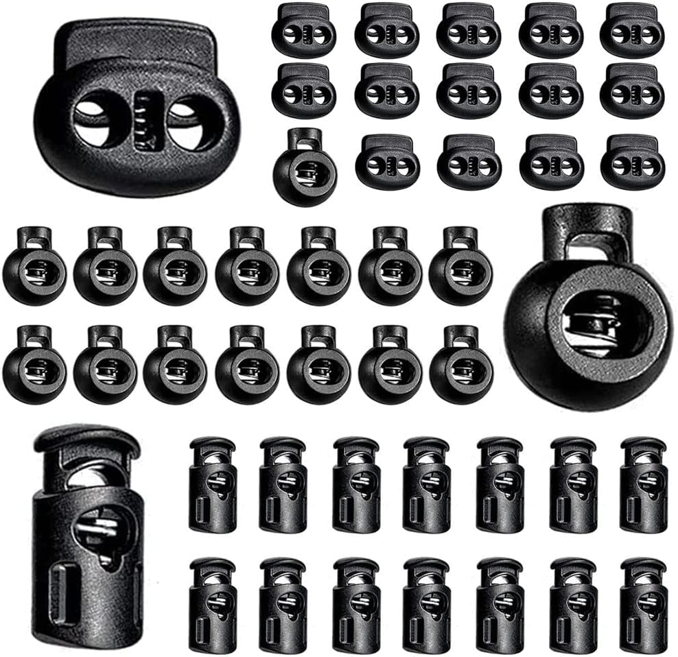 45 Pcs Plastic Cord Locks End Spring Stopper, Spring Cord Toggle for Drawstrings, Bags, Mask Adjustment, Clothing, Black