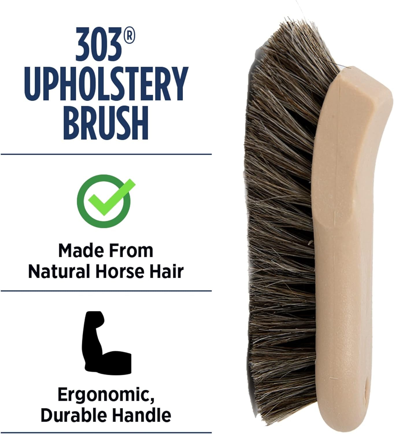 303 Upholstery Brush - Horse Hair Bristles - Tough on Stubborn Stains, Gentle on Delicate Fabrics - Contoured, Ergonomic Design - Leather Seats, Carpets, Fabric, Upholstery, and More - (39019)