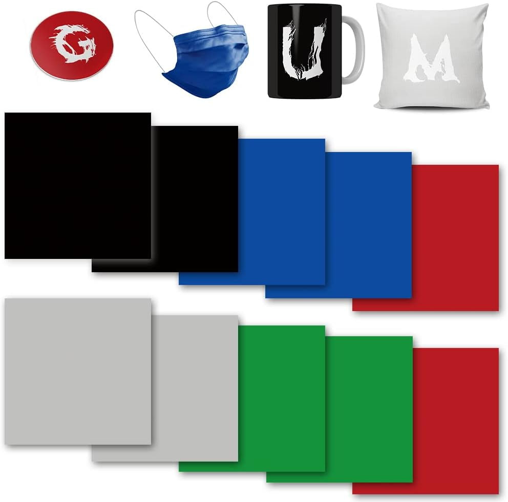 Solid Color Transfer Sheets, 8 Pcs 12"X 12" Plain Colors Pre-Printed Sublimation Paper for Heat Press Mug, DIY T- Shirts, Coasters Blanks