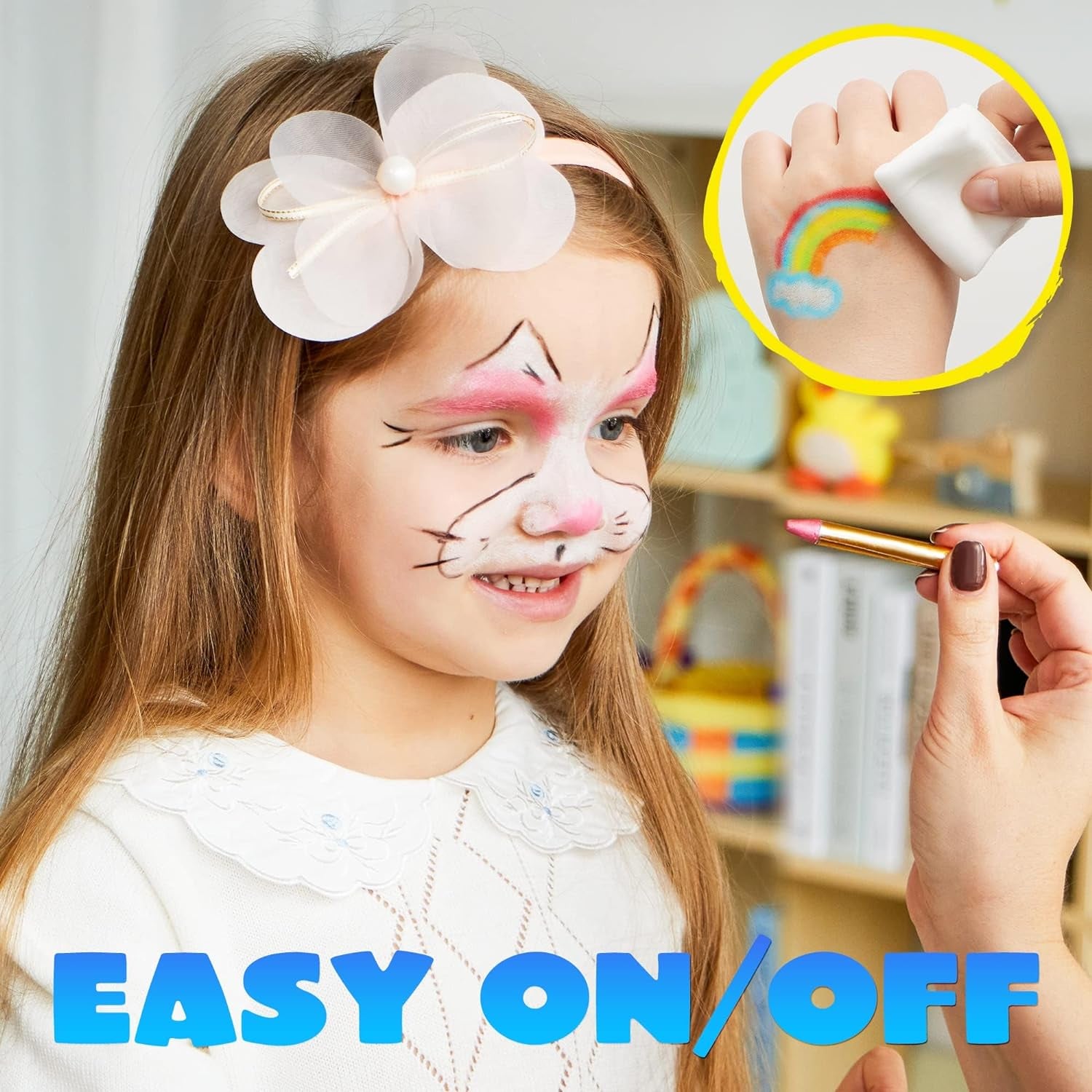 24 Colors Face Paint Safe & Non-Toxic Face and Body Crayons (Large Size 3 Inch) Ultimate Party Pack Including 6 Metallic Colors for Birthday Toy Makeup Party Suppiles, Gifts for Kids Girls Boys