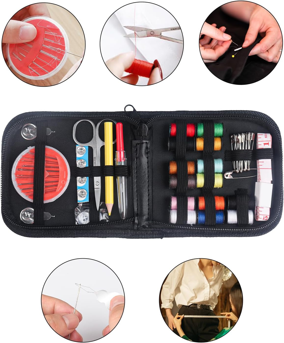 Sewing Kit with 94 Sewing Accessories, Sewing Kit Travel Sewing Accessories for Beginners, Yarn Rolls, Sewing Needles, Yarn, Thimble, Tape Measure Etc