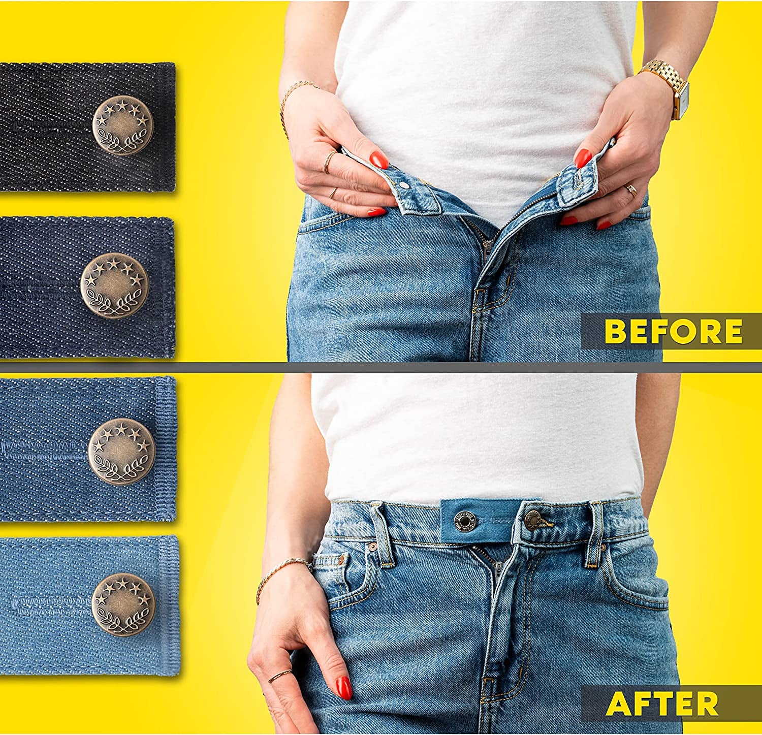 Denim Waist Extender Button for Jeans and Skirt Comfy Metal Buttons 4 Pcs Assorted Colors