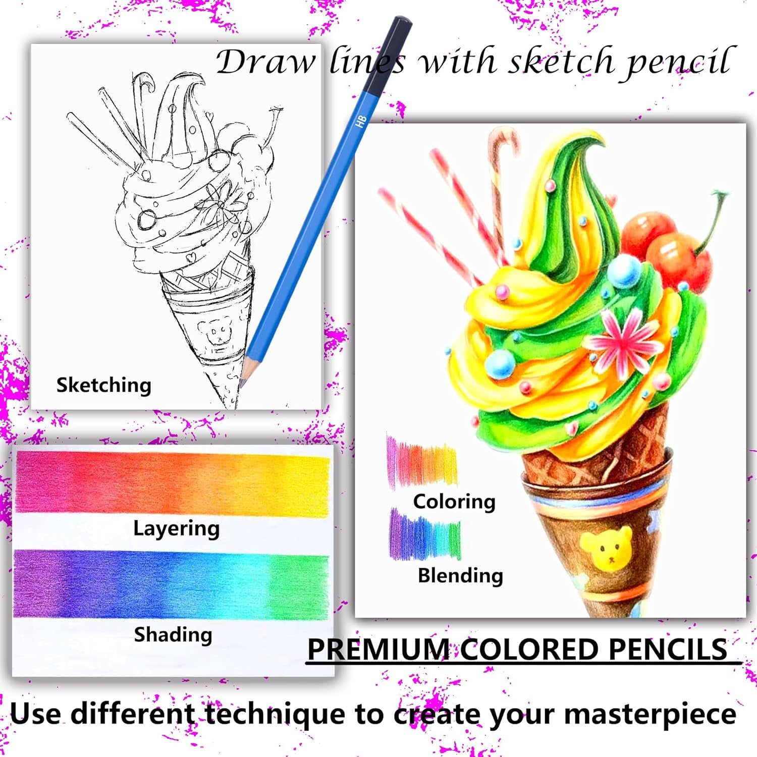 132 Colored Pencils Set,With Adult Coloring Book and Sketch Book,Artists Colorless Blender,Zipper Travel Case,Soft Core,Ideal for Drawing Sketching Shading,Art Supplies for Beginners Kids