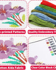 6PCS Cross Stitch Kits for Beginners DIY Embroidery Kit for Kids Adults Birthday Back to School Gift Spring Summer Flower Needlepoint Patterns with 2 Embroidery Hoops Craft Supplies