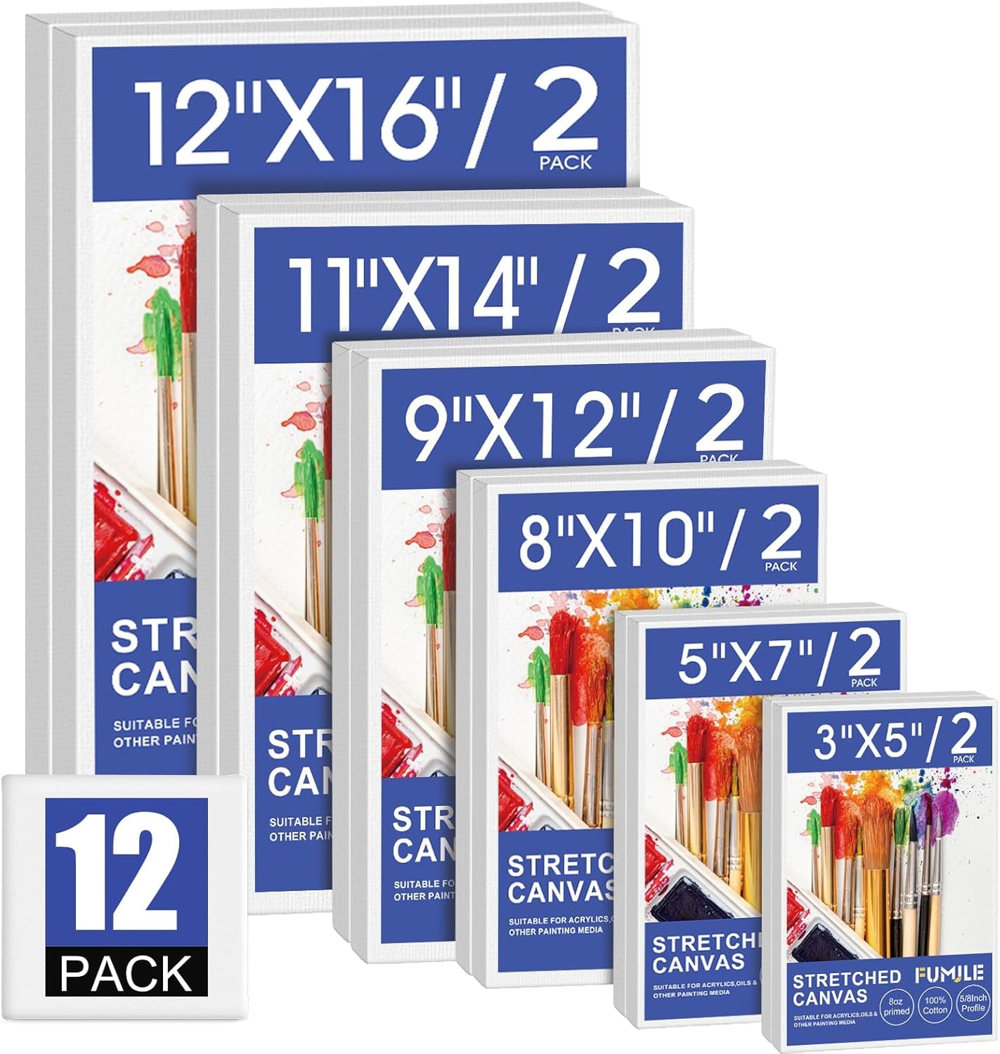 Stretched Canvas for Painting 11X14 Inch, 8 Pack Blank Canvas -5/8 in Profile Primed Cotton White Canvases for Painting for Oil & Acrylic Paint