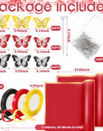 243 Pcs Flower Bouquet Wrapping Paper Waterproof Floral Wrapping Paper Florist Supplies with Butterfly Decoration Crowns Ribbons Bouquet Pin Glue for DIY Craft (Red, Black, Gold)