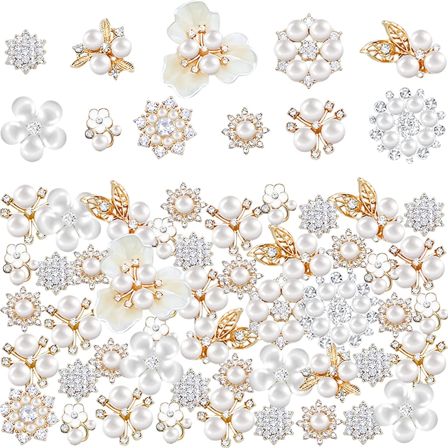 60 Pieces Rhinestone Buttons,Faux Pearl Embellishments Buttons,Flat Back Flower Rhinestone Buttons for Crafts,Jewelry Making,Diy Wedding Decorations,Clothes Bags Shoes Supplies