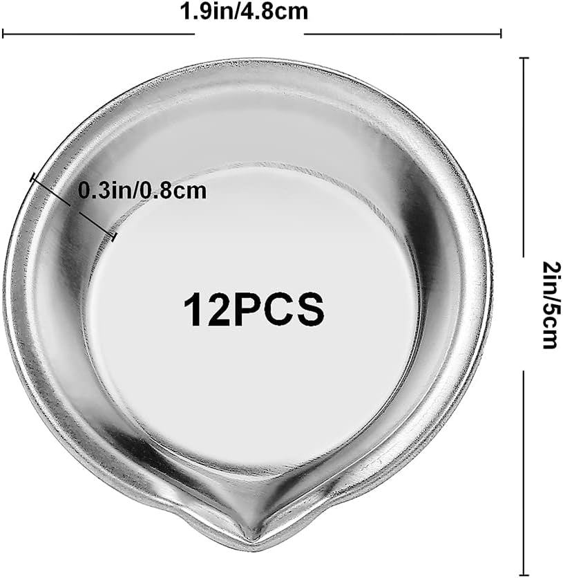 12Pcs Makeup Palette Stainless Steel Small round Paint Tray Artist Watercolours Paint Mixing Palette Tray,Silver,1.97 X 0.59 Inch
