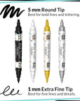 4 Dual Tip Acrylic Paint Pens - Fine Tip & Medium, Permanent & Waterproof - Acrylic Paint Markers for Rock Painting, Canvas, Wood, Ceramic, Glass, Fabric, Metal - White, Black, Gold & Silver