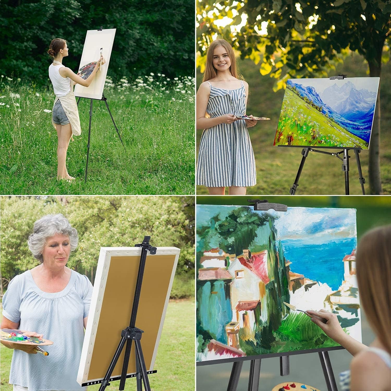 72 Inch Tall Folding Easel Stand for Display, Aluminum Metal Tripod Art Easel Adjustable Height from 22 to 72 - Instant Poster Easels for Painting Canvas - Floor Standing Easel, Black with Bag