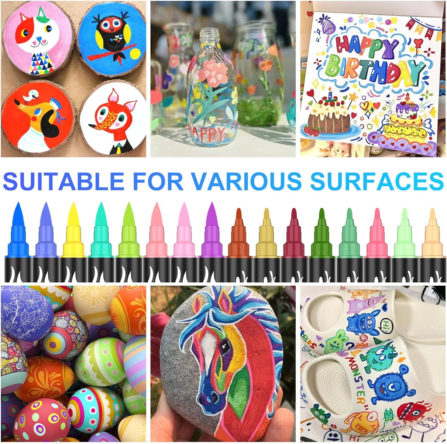 Acrylic Paint Pens, 50 Colors Dual Tip Markers with Fine and Brush Tip, Premium Marking Pens Set for Rock, Wood, Plastic, Fabric Painting and DIY Crafts