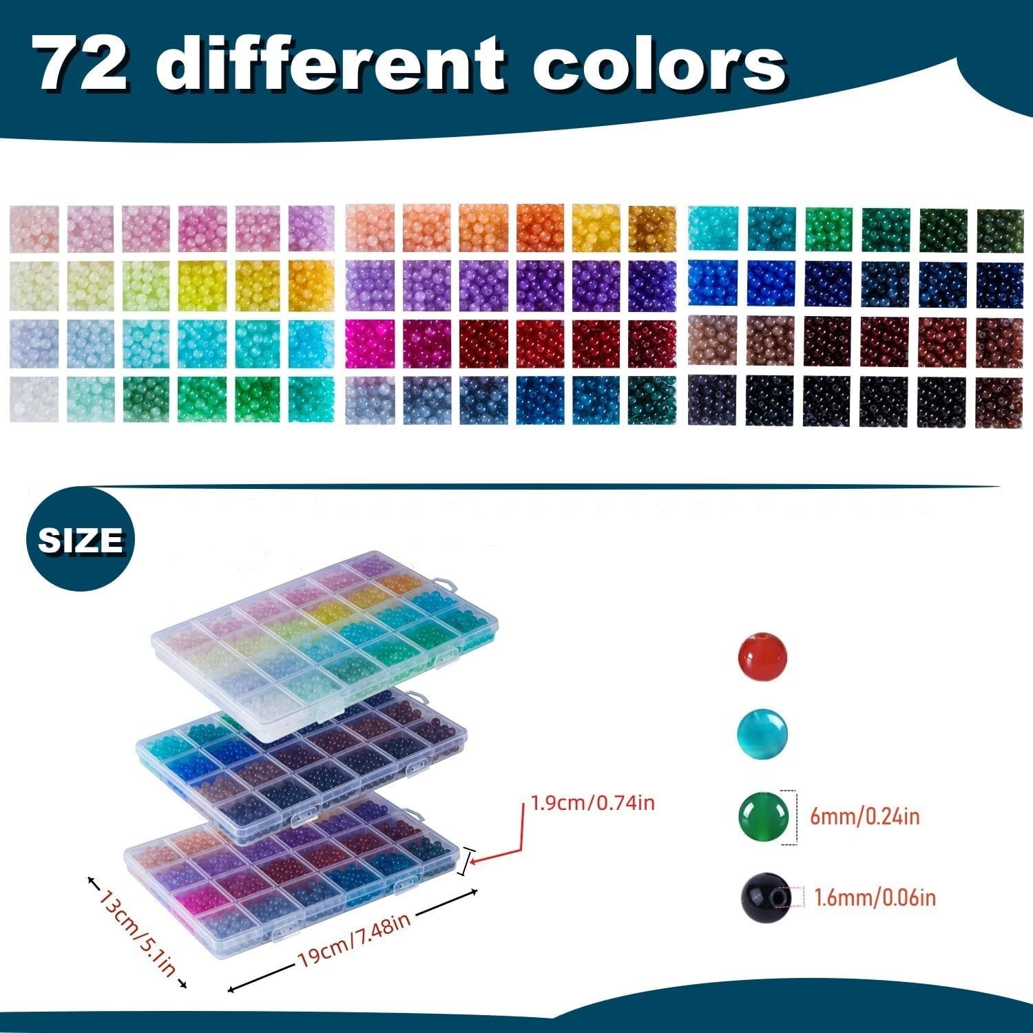 72 Colors 6Mm Glass Beads for Jewelry Making,3000Pcs+ round Crystal Glass Beads Bracelet Making Kit with Accessories, Bead Starter Kit Crafts Gifts Set Suitable for Teen Adults