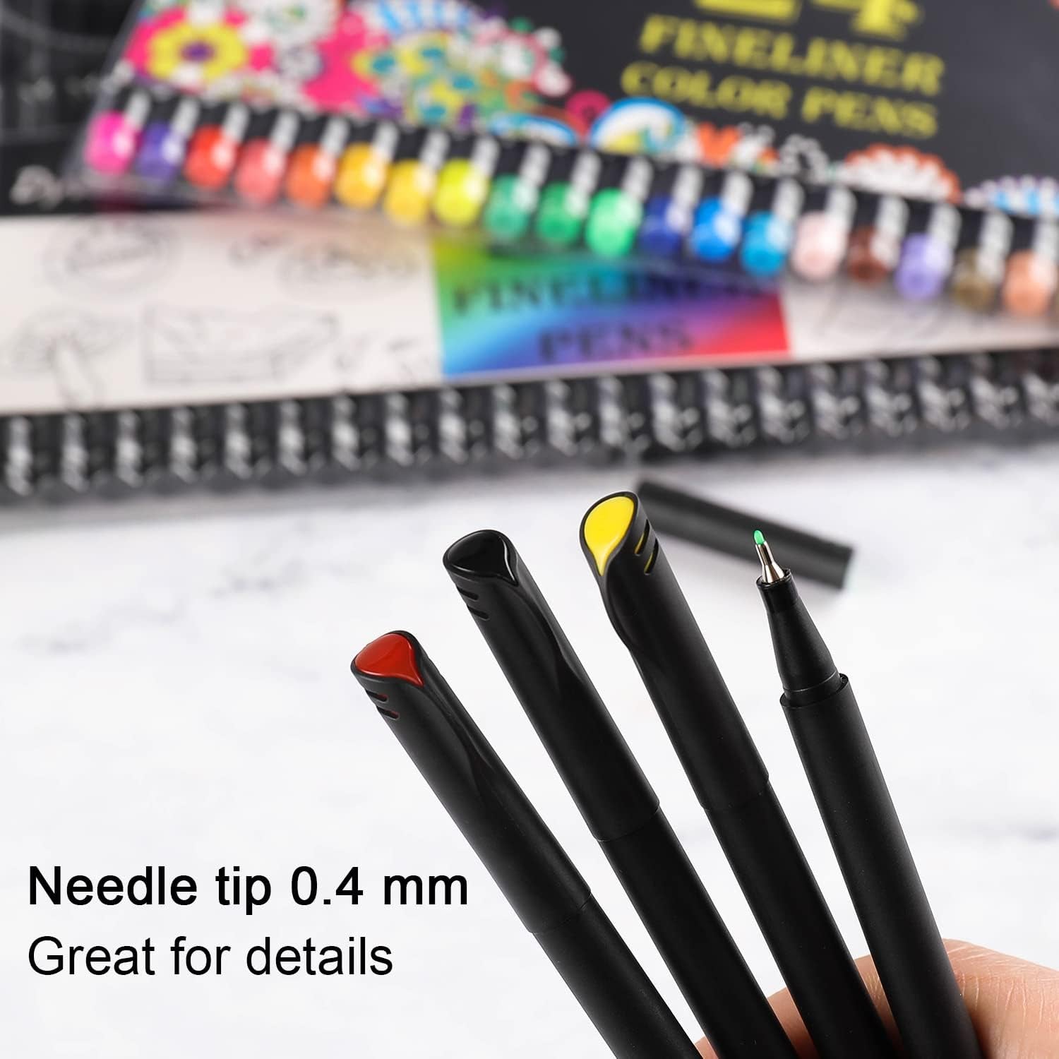 Fineliner Pens Fine Point Pens, 24 Colors 0.4Mm Fineliner Color Pen Set Fine Point Markers Fine Tip Drawing Pens for Journaling Writing Note Taking Calendar Adult Coloring