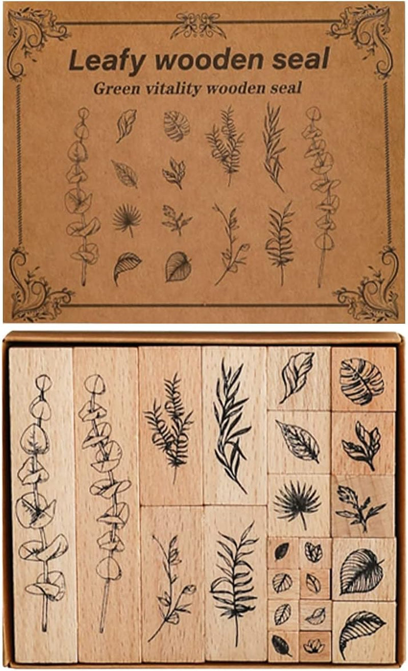 22 Pcs Plant Wooden Rubber Stamps Set, Plant Decorative Wooden Stamp DIY Craft Wooden Rubber Stamps (Plant 1)