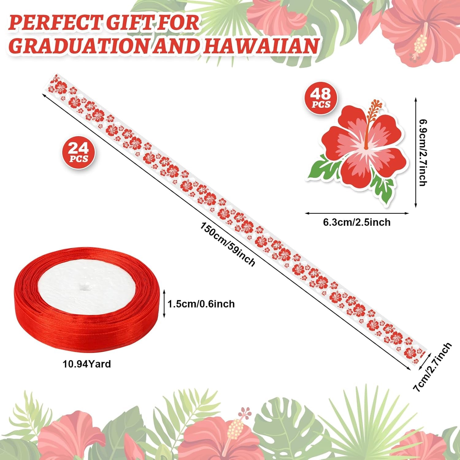 24 Set Graduation Candy Lei Making Kit Hawaiian Lei Bags Congrats Grad Ribbons Candy Tubing Dessert Filler for Party Graduate Gifts