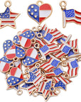 30Pcs American Flag Charms Pendant Flag Heart Star Shape Charms Patriotic Enamel Charms Craft Supplies for DIY Jewelry Making Findings Accessory