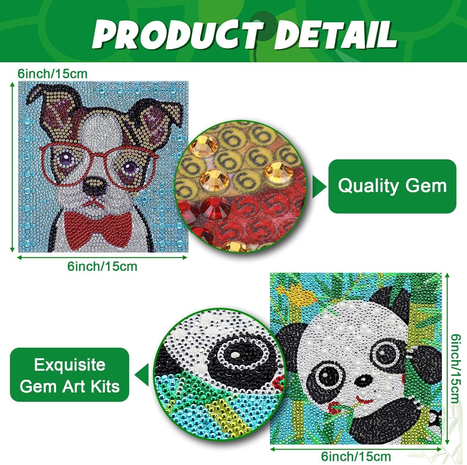 4Pcs DIY Art Painting Kits for Kids Animal Art and Crafts for Kids Ages 6-8-10-12 Girls Boys 5D Gem Art by Number Kits for Birthday Christmas Gifts